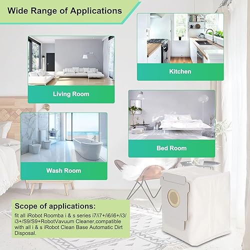 Miniatura 8 de Paquete de 12 bolsas al vacío para iRobot Roomba Bags i & s & j Series, piezas de repuesto para Roomba i3+ (3550), i4+ (4552), i6+ (6550), i7+
