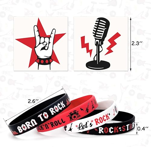 Miniatura 2 de Sinasasspel 36 calcomanías de rock and roll, pulsera de silicona, recuerdos de fiesta, suministros de decoración de rock, calcomanías temporales