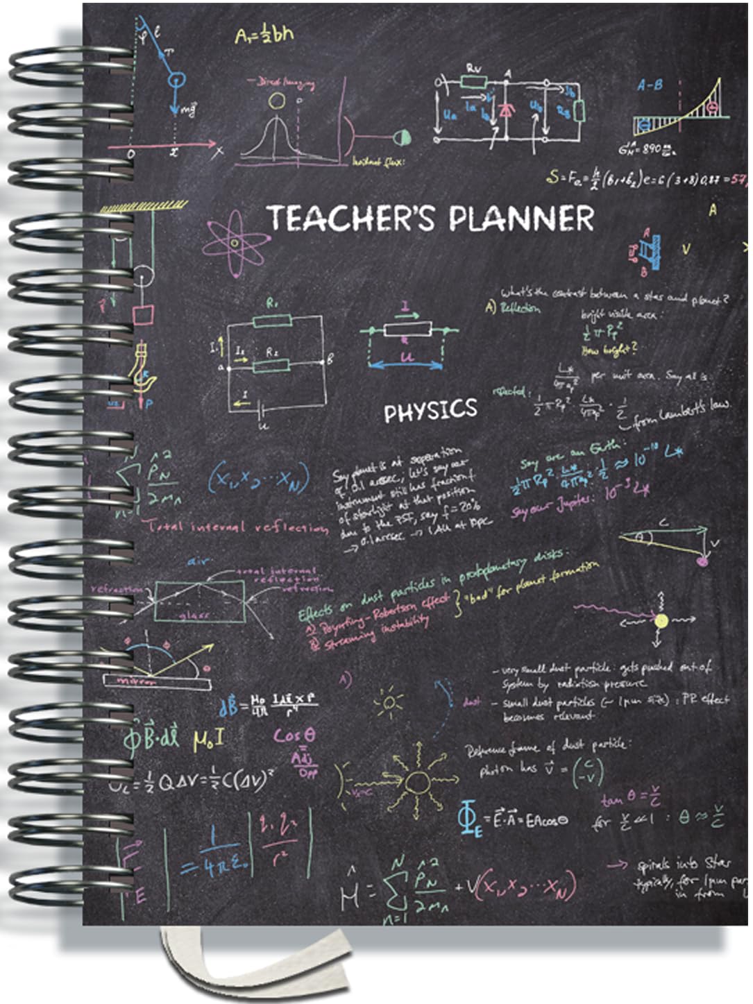 Teacher Planner 2026-2027 A5 size by Pirongs | 5 Lesson Planner for Teachers | Page a day | Undated, Hardback, Wiro-bound Teachers Planner - Chalk Board Collection | Physics