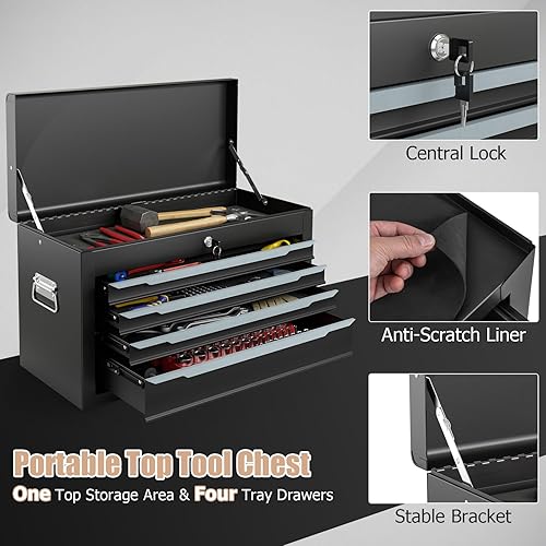 Miniatura 33 de ERGOMASTER Caja de herramientas con ruedas resistente con gabinete de 5 cajones para armario con cerradura y extraíble para garaje y taller - negro