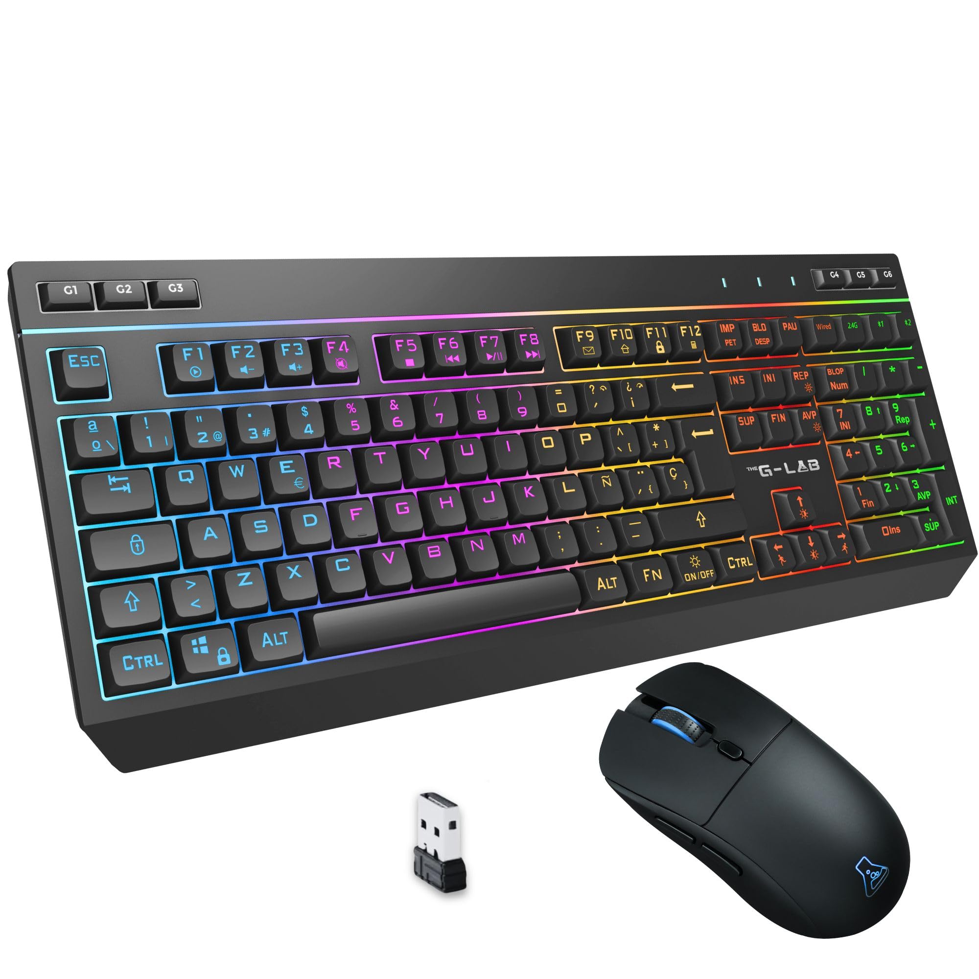 The G-Lab Combo Tungsten EX – Teclado Gaming Inalámbrico y Ratón – Triple Conexión 2.4GHz / BT/Cable – Teclado Inalámbrico Español QWERTY – RGB & Macro – Ratón 6400 dpi – PC/PS4/PS5