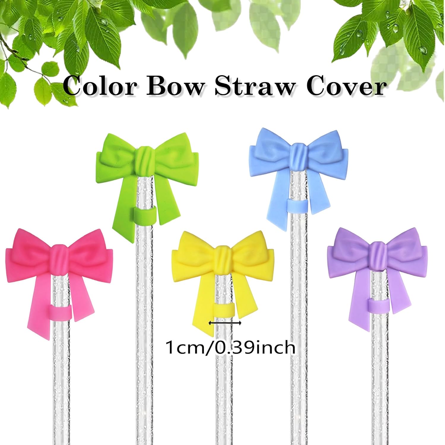 8 Pcs Bow Straw Toppers for Stanley Cup 30&40 oz, Cute Silicone Cup Covers Dustproof Spill Proof Reusable Accessories, Colorful Girly Design Compatible with 0.4 in/10mm Cups (Color B) - Image 2