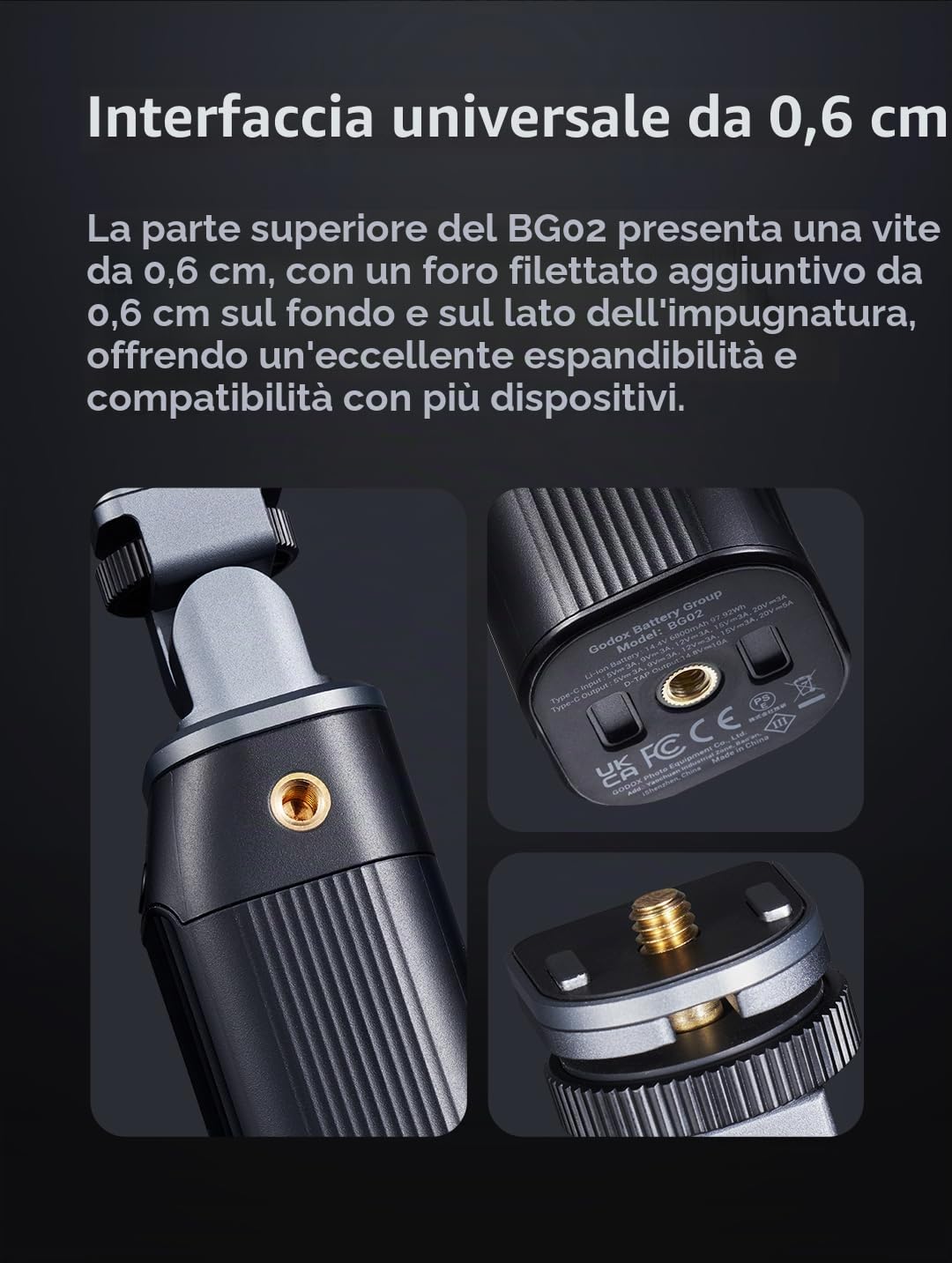 Godox BG02 Battery Grip, Soluzione Portatile da 95Wh per Flash Godox | AD100Pro, AD200 PRO II, AD300Pro e Luce Video LED ML100BI ML100R