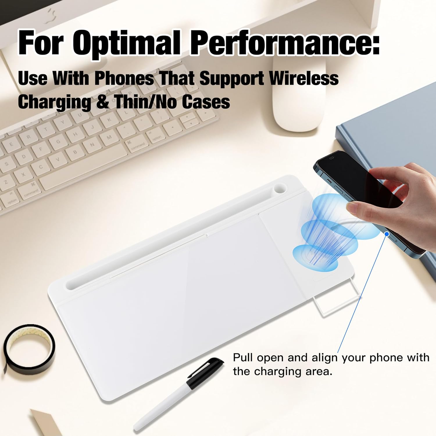 Glass Desktop Whiteboard with Wireless Charger & Storage, Desk Dry Erase Note Memo Board, Compact Desk Organizer for Desk, Home, Study, Office, Back to School Supplies, White, 2026