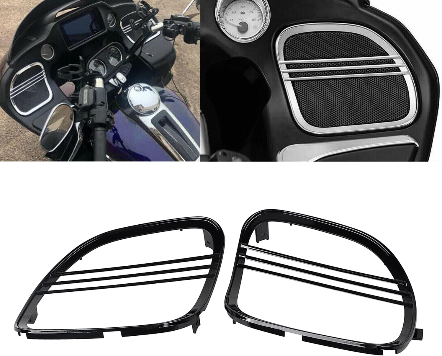 Compatible with Black Tri-Line Speaker Grills Cover Trim Fit for Harley Glide Limited FLTRK/Special FLTRXS/FLTRX/Ultra FLTRU/CVO Ultra FLTRUSE 2015-2023