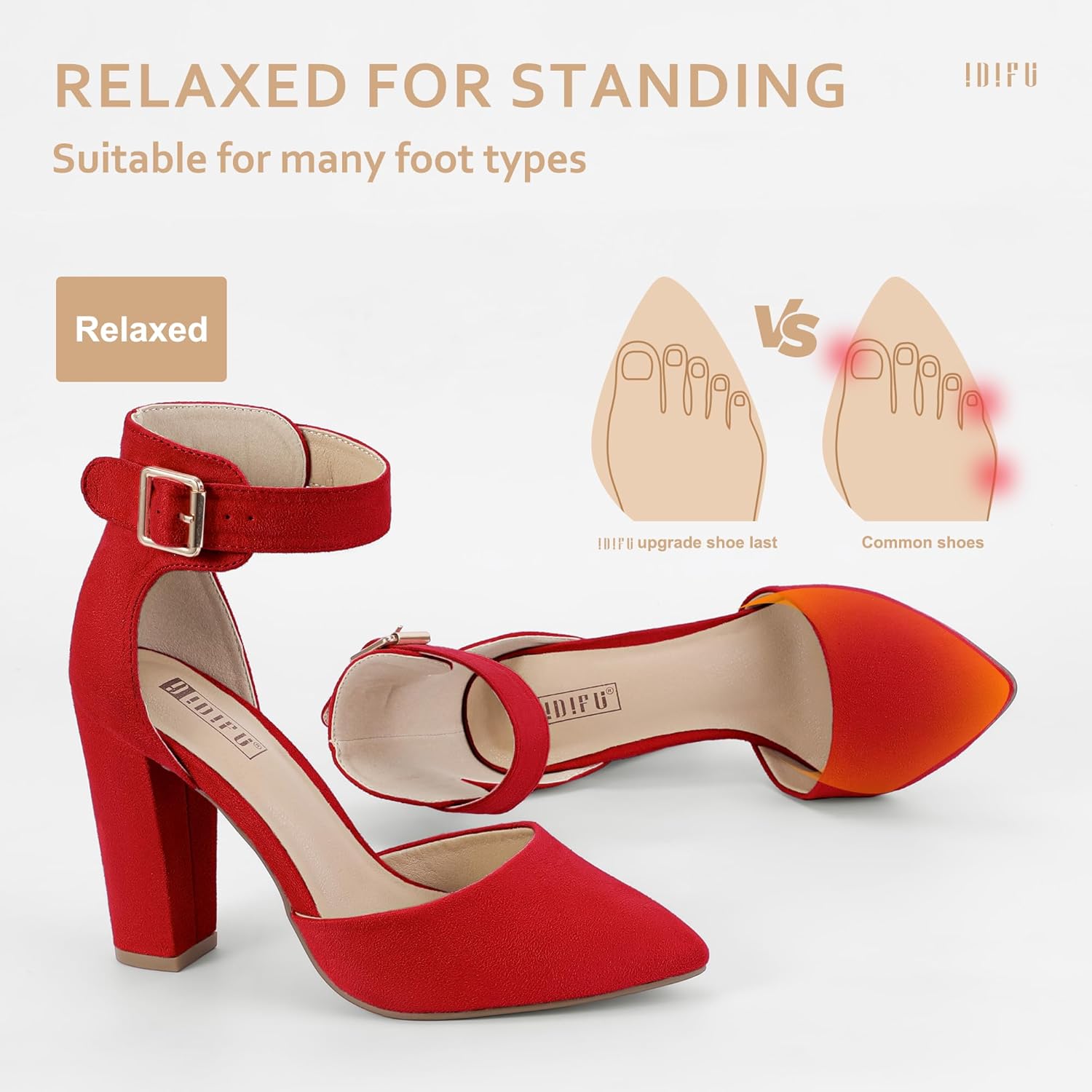 IDIFU Women's IN4 Pedazo High Block Heels Pumps Pointed Closed Toe Ankle Strap Dress Wedding Shoes - Image 3