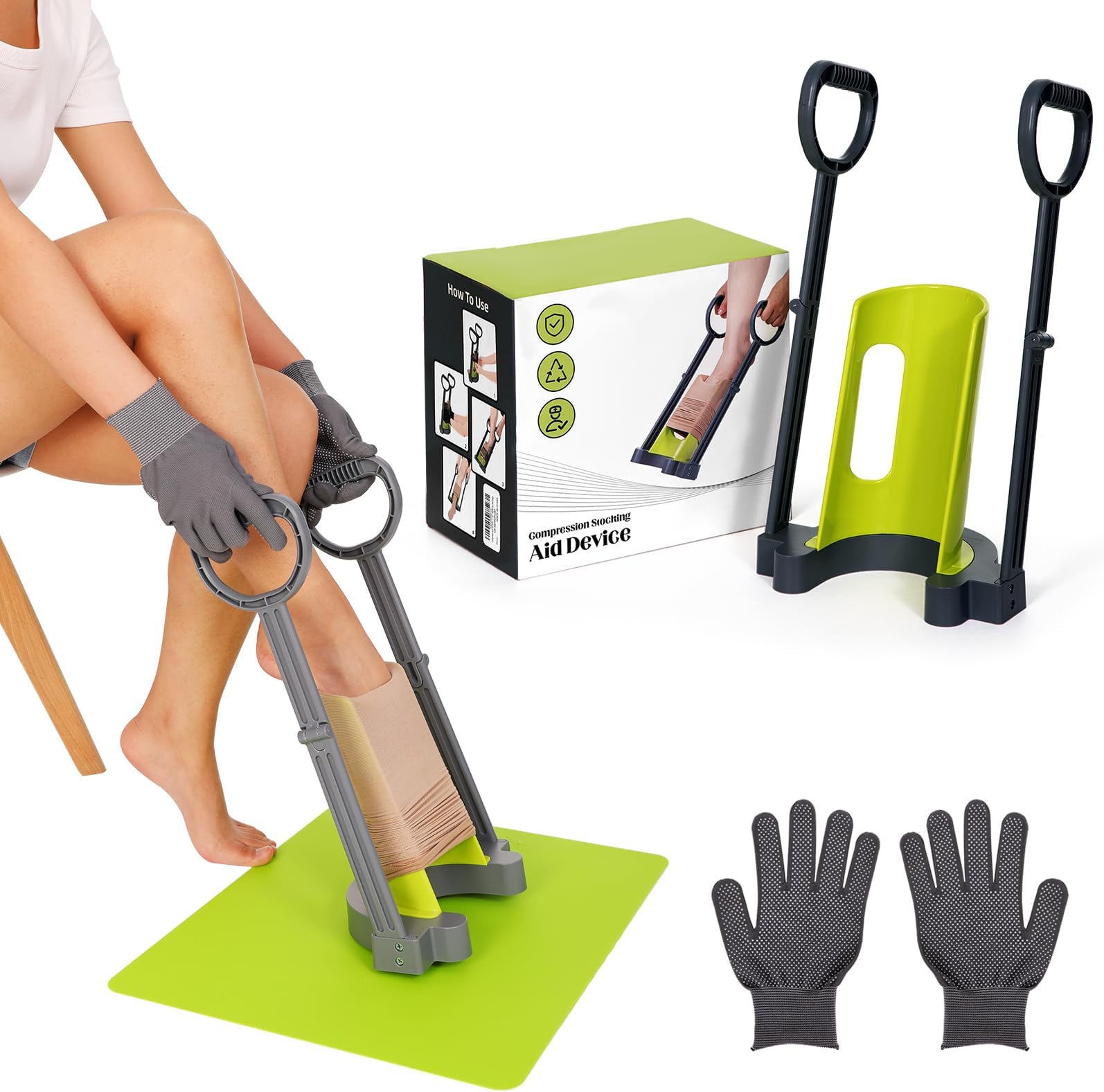 JFMkaer Compression Sock Aid Device | with Silicone Anti Slip Mat, Make The Compression Stockings Fit Properly | Sock Aid Device for Seniors | Sock Assistant Device No Bending