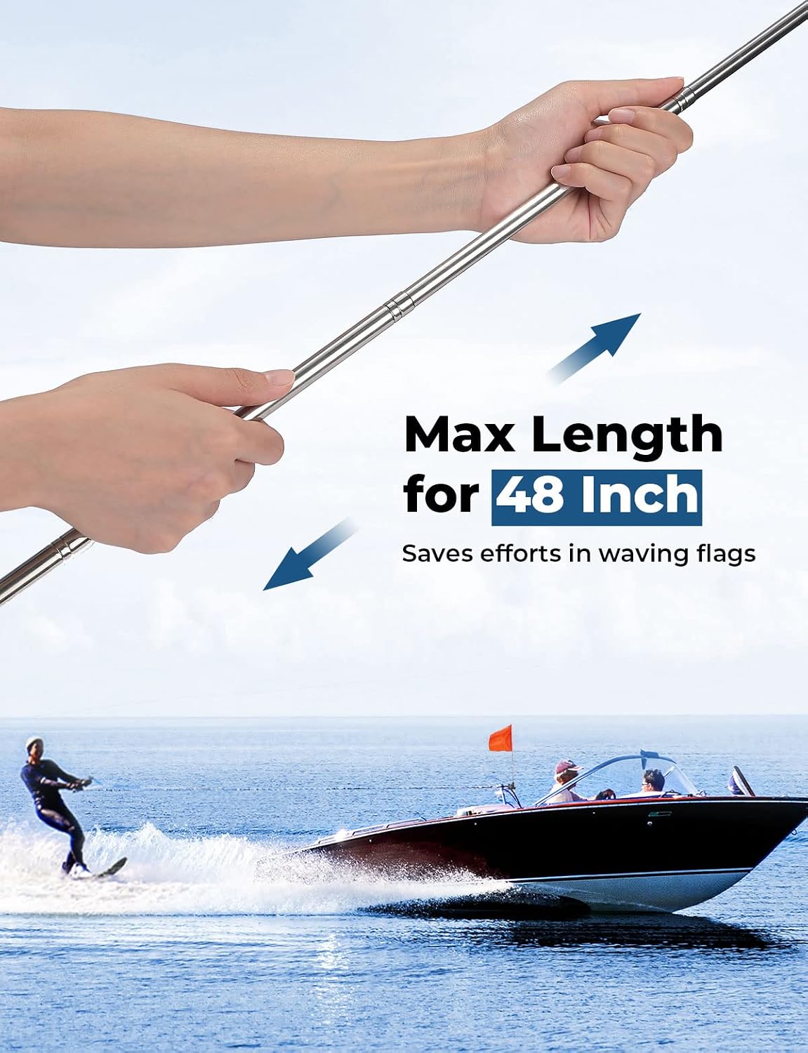 KEMIMOTO Orange Boat Flag, Water Ski Flag with Replacement Flag, Skier Down Flag for Swimmers, Surfers with Boat Flag Pole