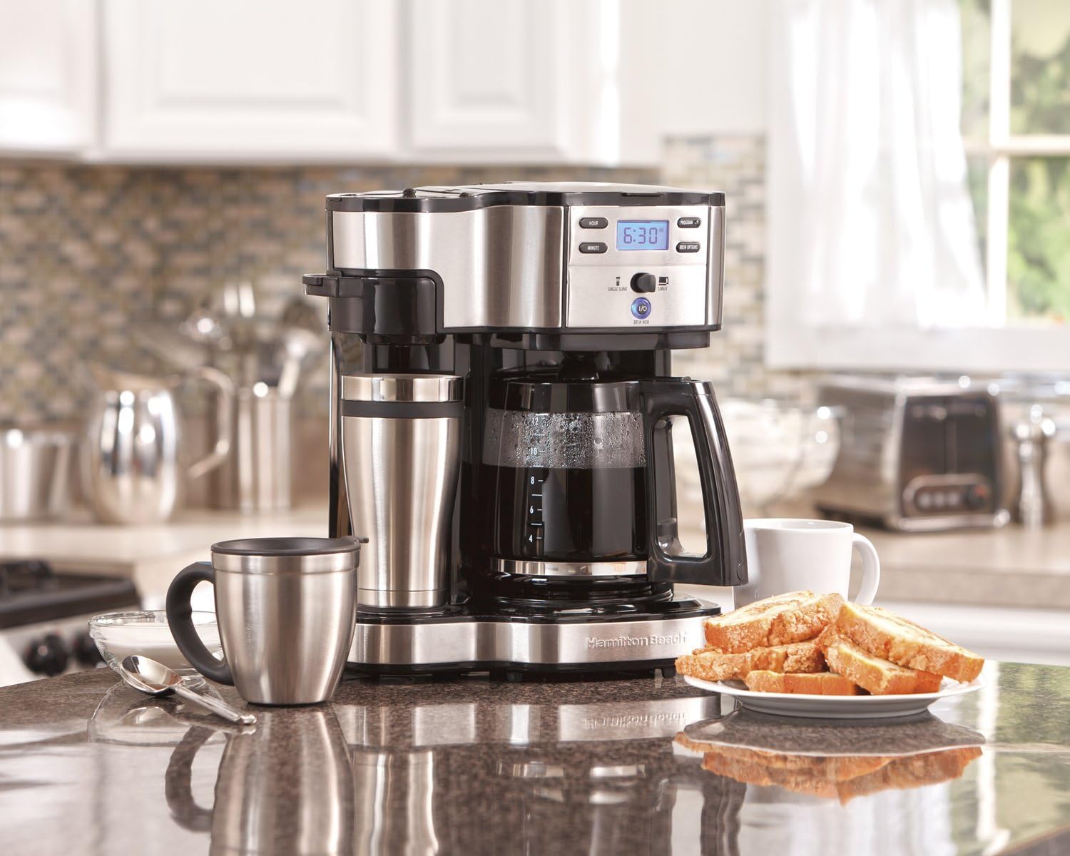 Hamilton Beach (49980A) Single Serve Coffee Maker and Coffee Pot Maker, Programmable, Black/Stainless Steel (Renewed)