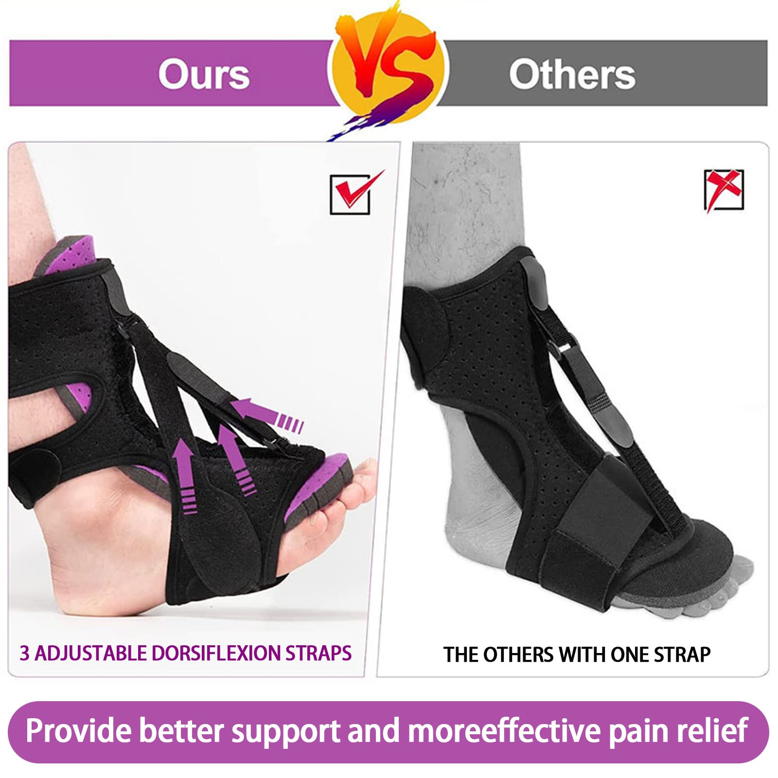 Fascite Plantare Night Splint - Nuovo Regolabile Traspirante Brace di Fascite Plantare, per Achille Tendinite, Caduta del Piede, Caviglia Tallone Problemi (Nero)