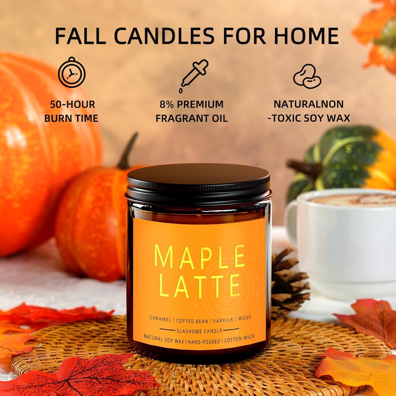 Herbstkerzen Set | Herbstduft Duftkerzen, Herblich Soja Kerzen, Herbst Kerzen Set, Herbstgeschenke, Kerze im Glas 200 ml - herbstlicher Duft Hello Fall/Gewürz/Apfelkürbis