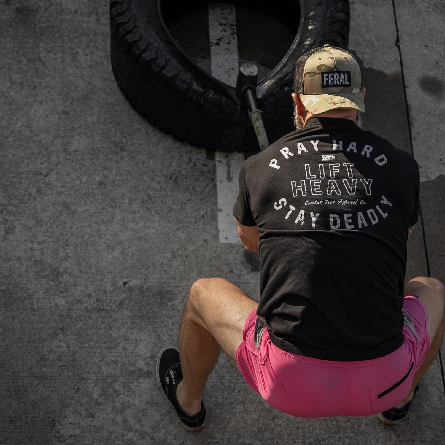 Combat Iron Men's Graphic T-Shirt | Pray Hard Lift Heavy Stay Deadly | Athletic Fit, Tagless Comfort
