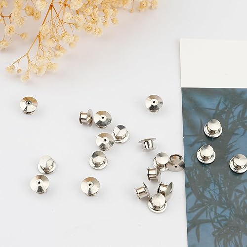 Miniatura 5 de Parte trasera de pasador de metal, cierres de pasador de bloqueo, 20 piezas de cierre de aguja, cierre trasero, abrazadera de cabeza plana, broche