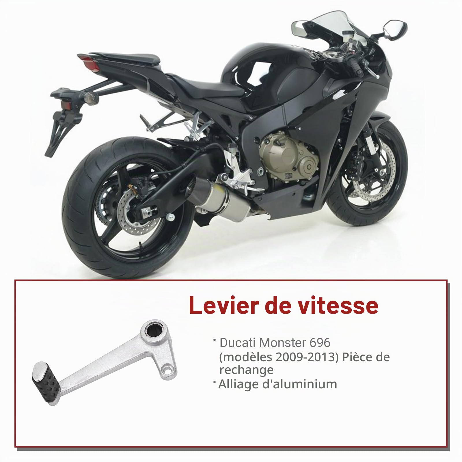 OUKENS Levier de vitesse, levier de vitesse de moto avec pédale de changement de vitesse, bras de levier de vitesse de remplacement en aluminium pour Ducati Monsters 696 2009‑2013
