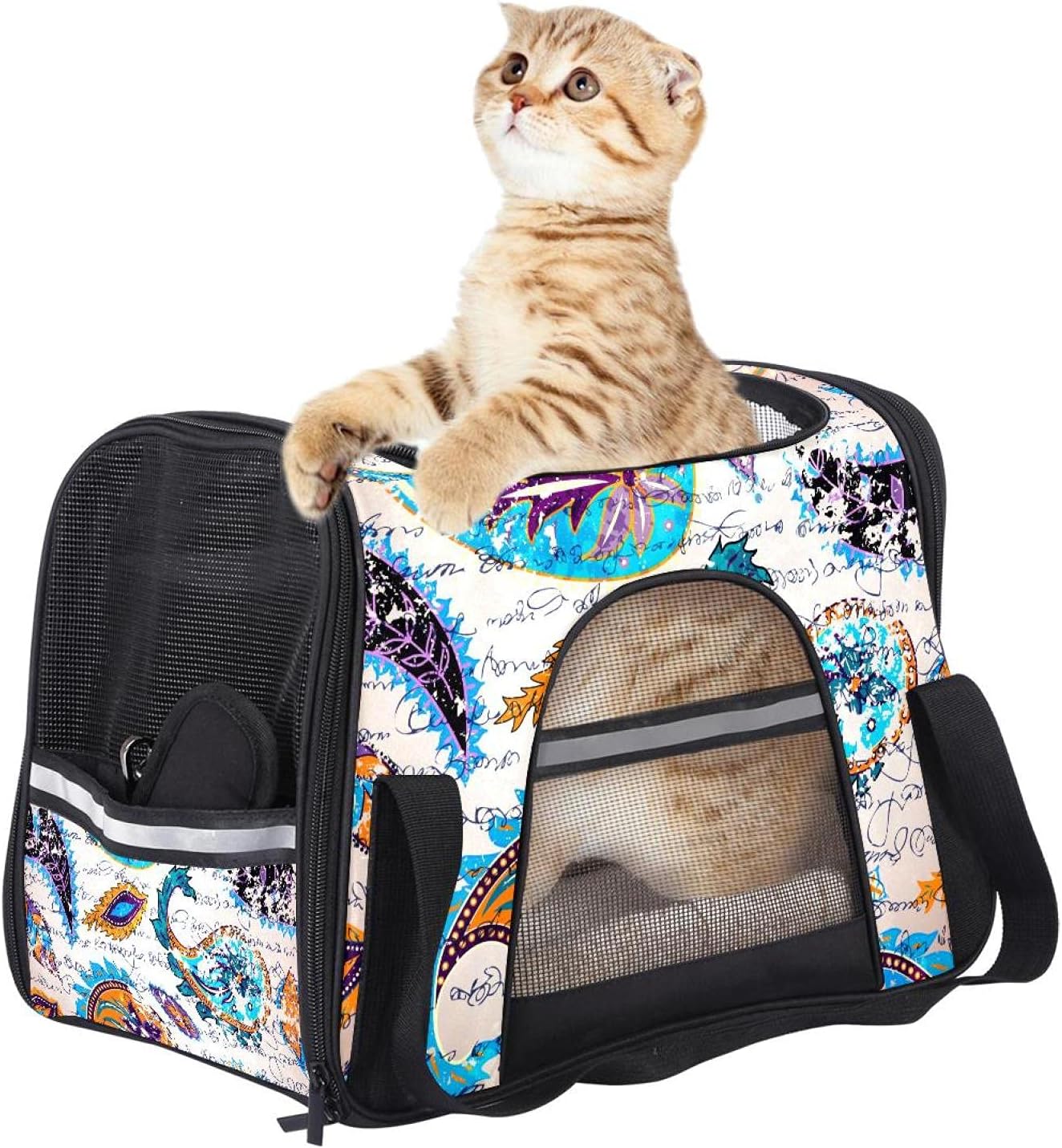 花柄 ペットパック ペットキャリーバッグ 猫・小型犬用 マット付き 通気性 軽量 携帯しやすい 車載/旅行/通院/アウトドア