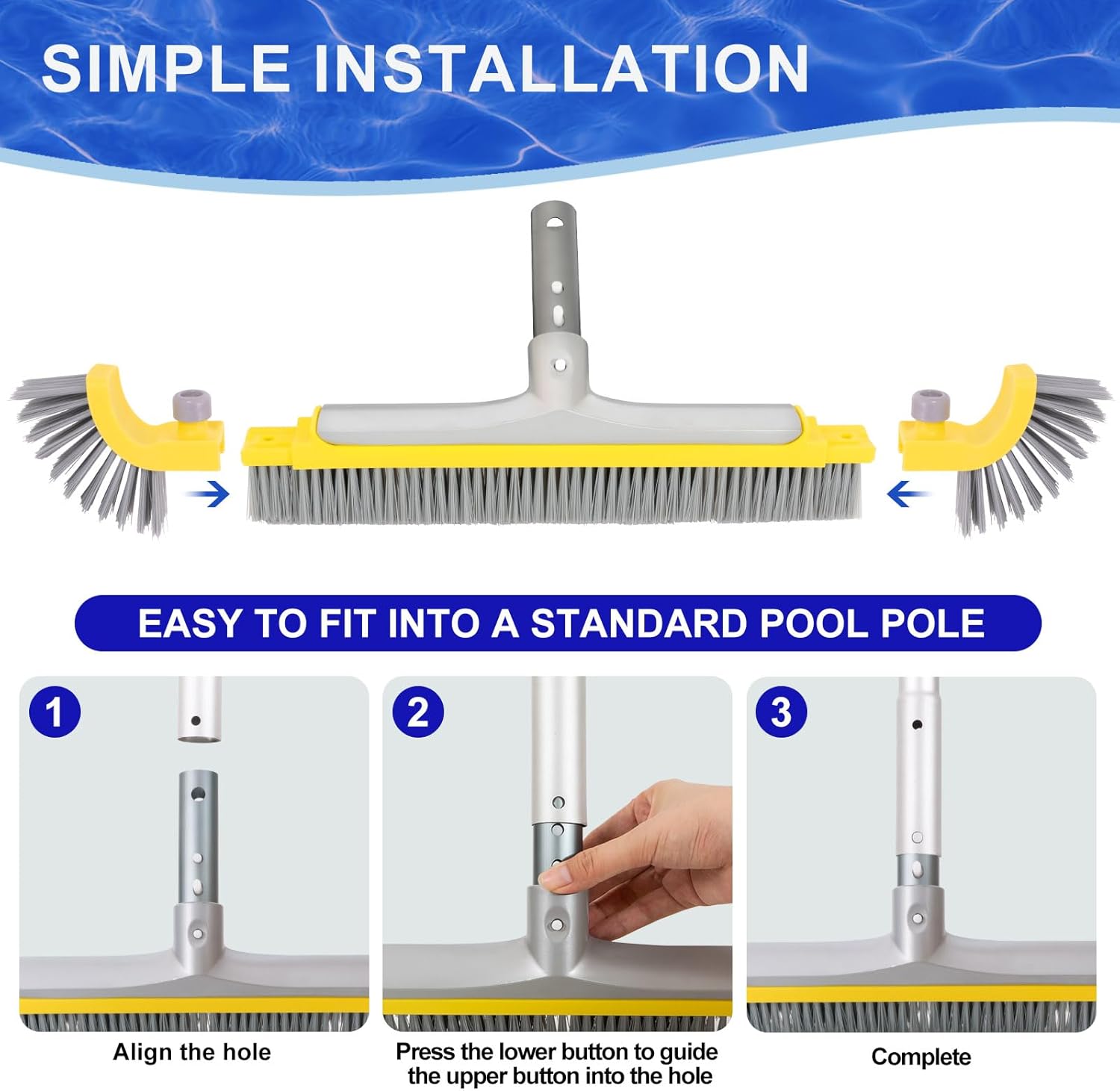 POOLAZA 20'' Pool Brush, Heavy Duty Pool Brushes for Cleaning Pool Walls & Floors, Premium Pool Brush Head for Inground Pools with BPT Bristles & EZ Clip, Curved Ends High-Efficiency Pool Scrub Brush