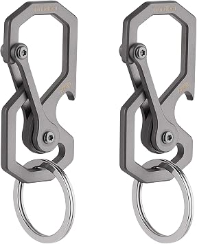 Tibitdeer Titanium Keychain Utility Keyring Carabiner Clip Quick-Release Multi-Tool Key Holder with Bottle Opener and Pocket Key ClipTitanium for Camping Hiking