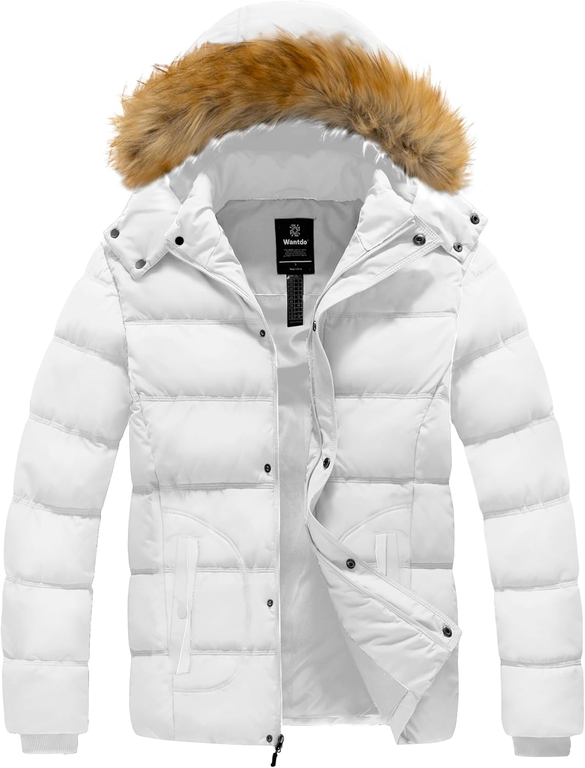 Wantdo Men's Winter Puffer Coat Casual Fur Hooded Warm Outwear Jacket