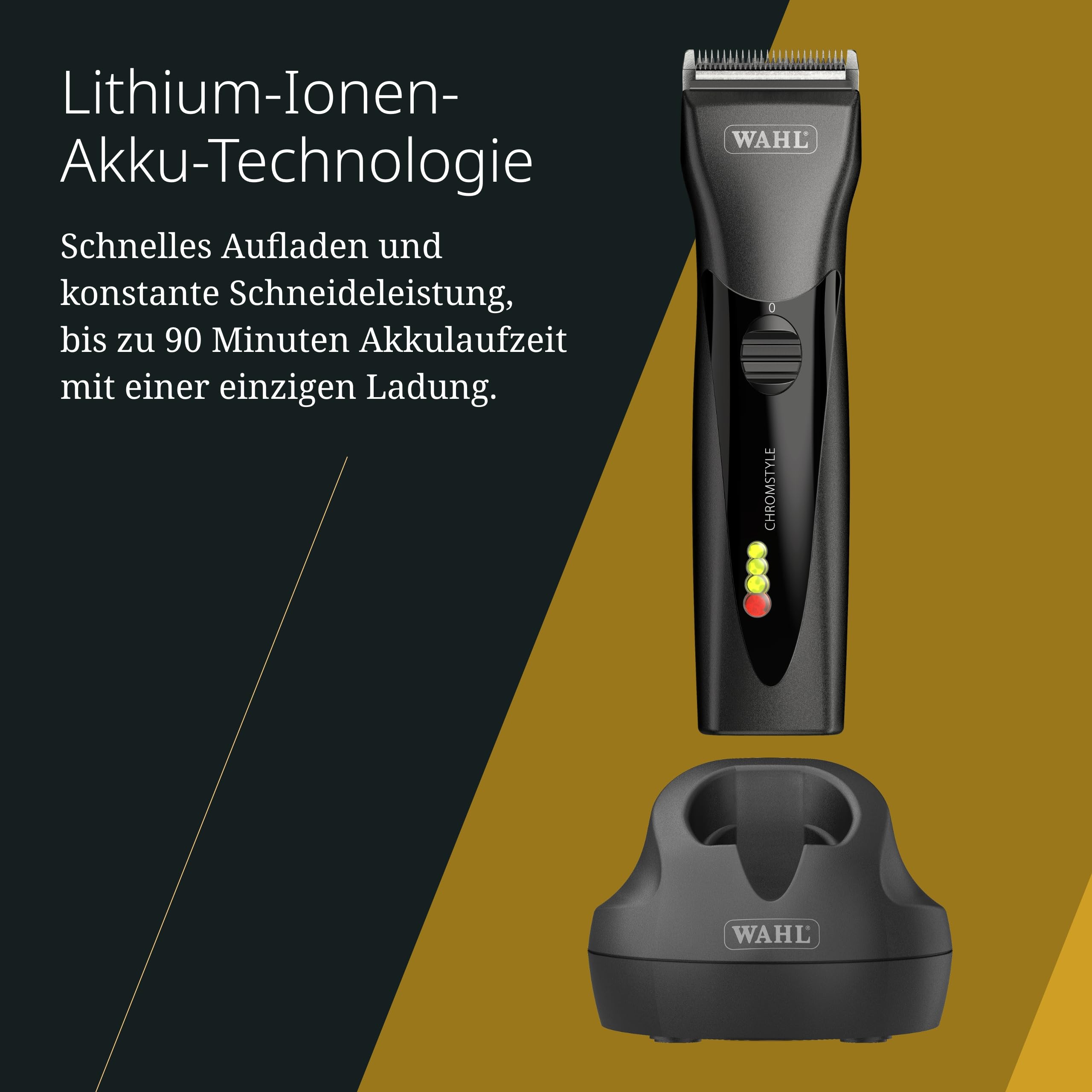 Wahl Chromstyle, Kabellose Haarschneidemaschine, bis zu 90 Minuten Laufzeit | Kabelloser Clipper mit abnehmbaren Klingen, 0,7-3 mm, chipgesteuerter Motor, 90 Minuten Laufzeit, Li-Ion-Akku, nur 290 g