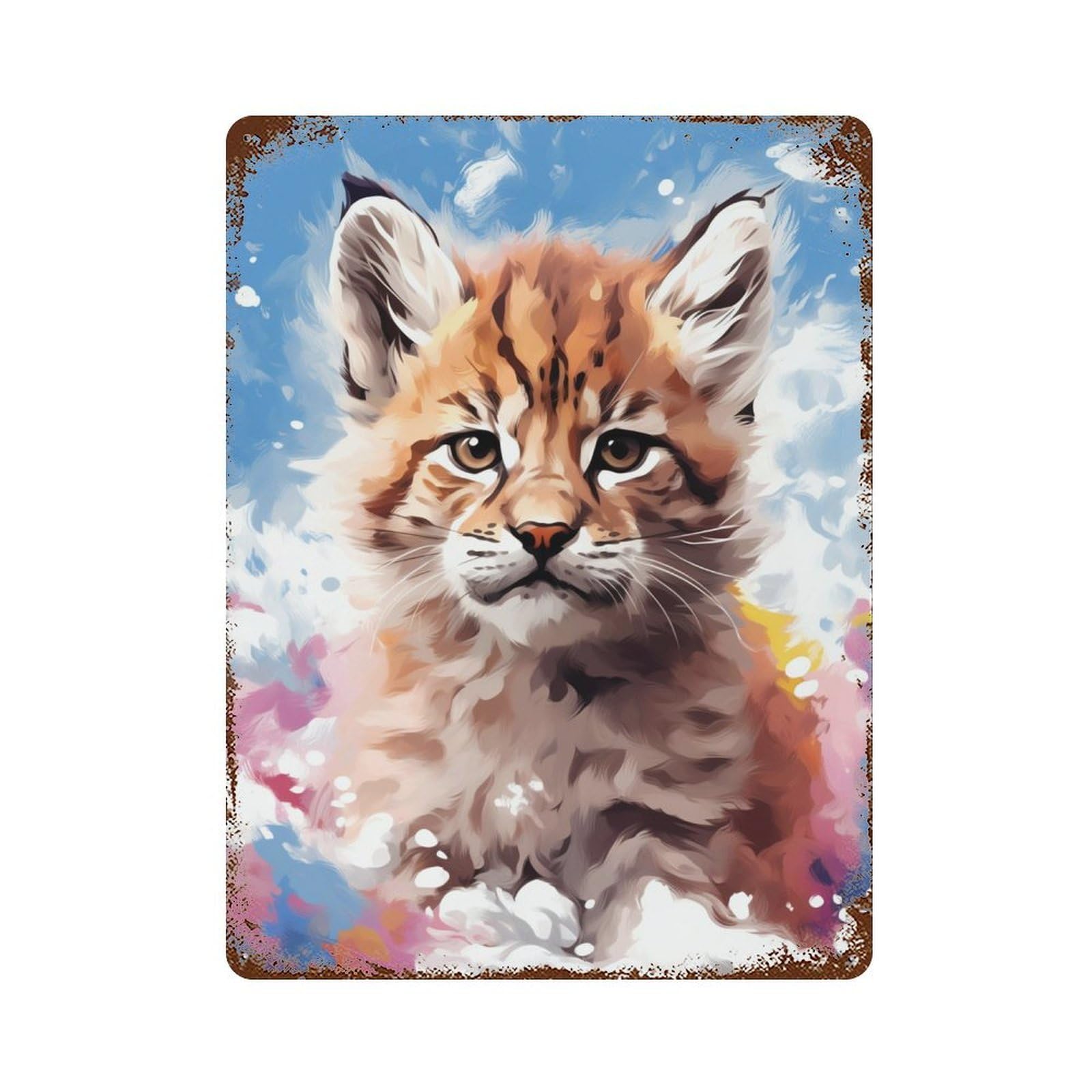 Rainbow Kitten Painting Retro Metal Sign 15.7"x11.8", Novelty Wall Decor for Farmhouse, Kitchen And Entryway Decor