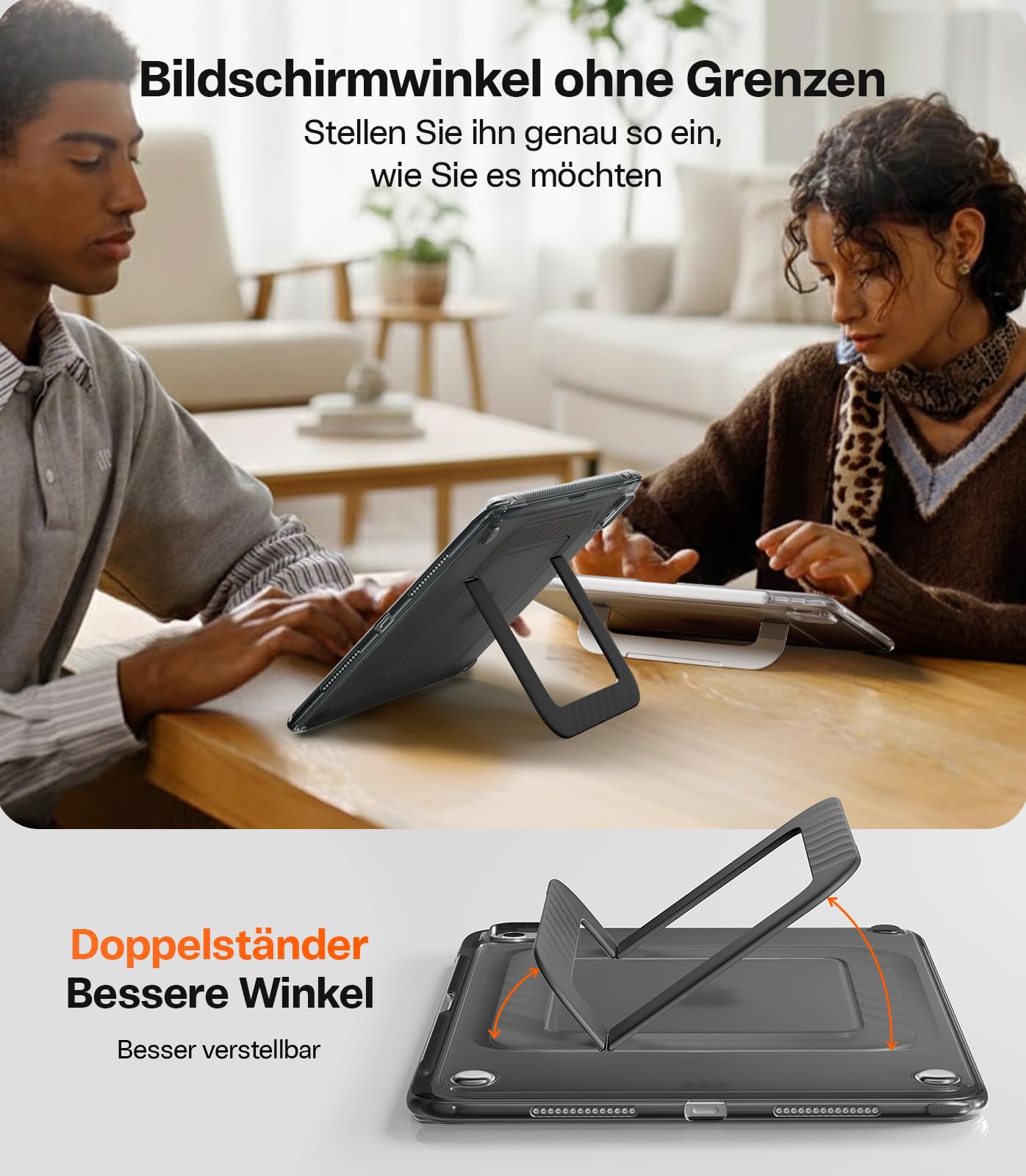 TORRAS Ostand K3 Hülle für iPad Pro 11 Zoll Hülle M5 (2025) / M4 (2024), Verstellbare Blickwinkel, Ultra-Stabiler Ständer, Stoßfeste Schutzhülle im Slim-Design mit Stifthalter, Schwarz