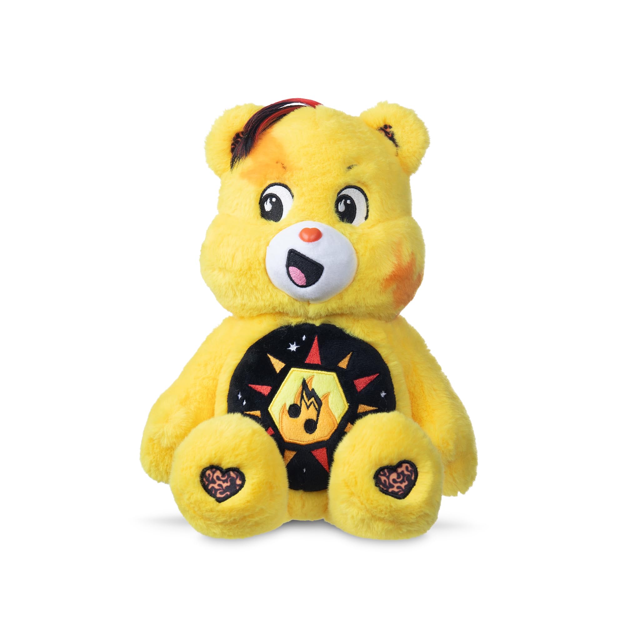 Basic Fun Care Bears 35cm Rock Theme Plüsch – Funshine Bear – Umweltfreundliches Sammlerstück mit kräftigem gelben Design – Für Kinder & Fans