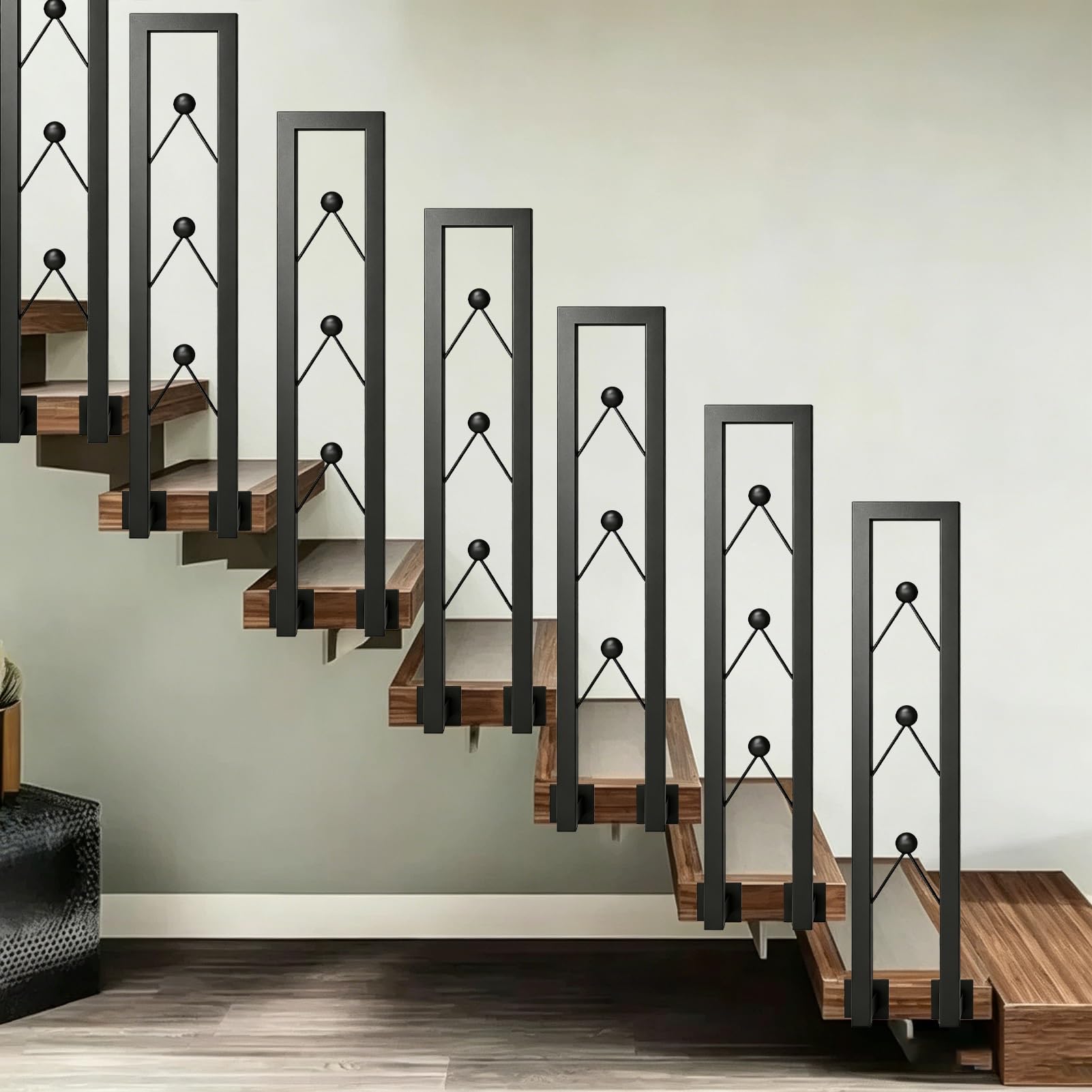 Industrial U-Shape Handrail for Steps, Wrought Iron Stair Railing for Front Porch, Garage or Garden Stairs, Heavy Duty Banister Support Black Grab Bar(95cm/37in)