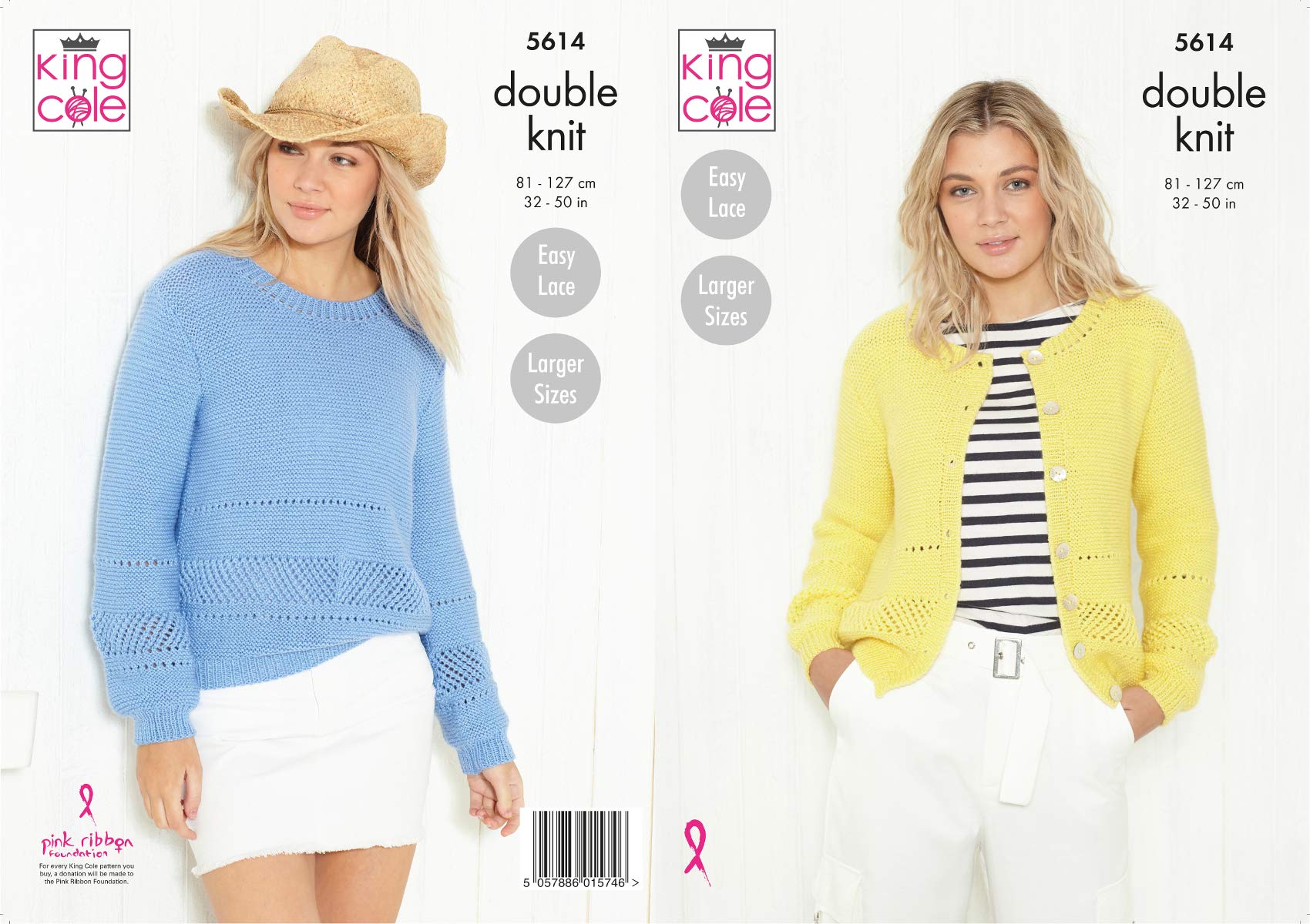 King Cole 5614 Knitting Pattern Womens Sweater and Cardigan in Paradise Beaches DK Blue Yellow