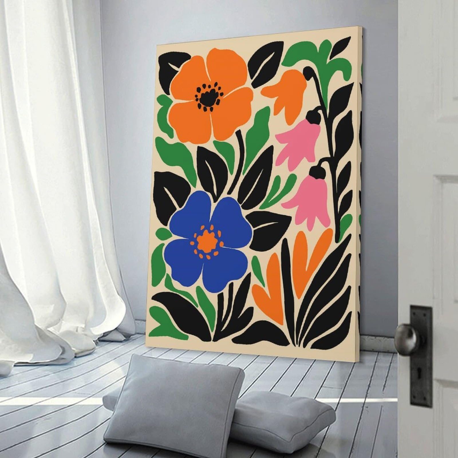 Junmoney Abstract Floral Composition Hanging Wall Art 24x36inch(60x90cm), for Feature Walls in Flats Or Modern Rooms, Home Wall Art for Statement Displays