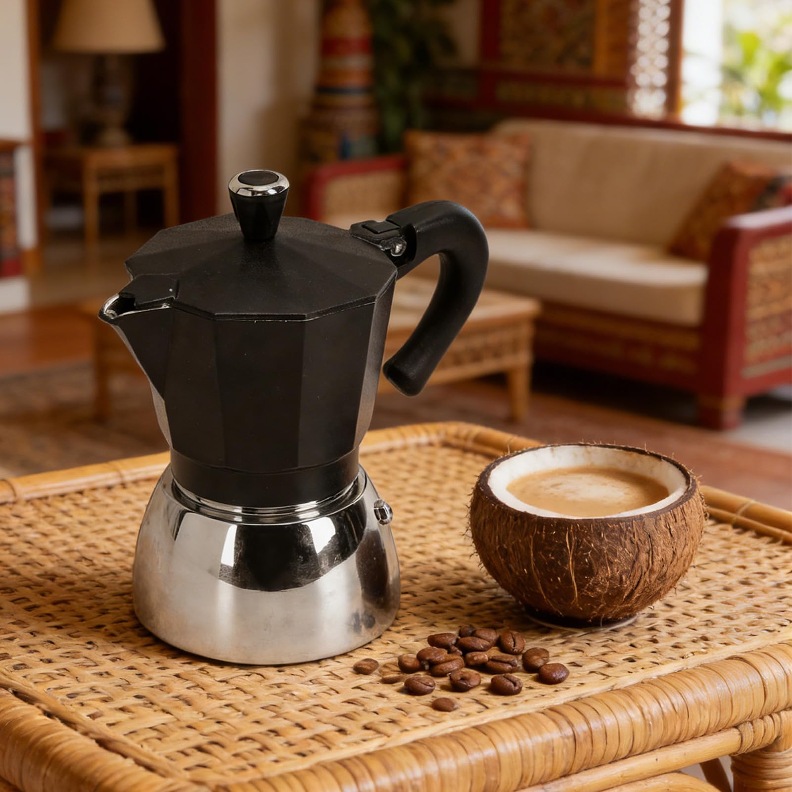 Caffettiera da Piano Cottura Caffettiera Italiana Ottagonale in Alluminio per la Preparazione della Domestica, Compatibile con L'induzione per Un'estrazione Ottimale