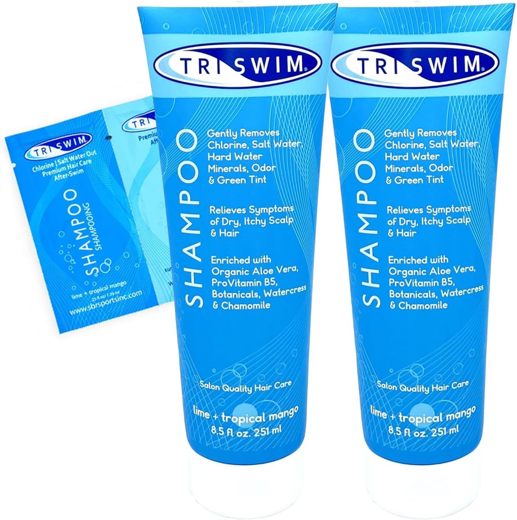 TRISWIM Chlorine Removal Shampoo 8.5 Fl Oz | Gently Removes Chlorine, Salt Water, and Hard Water Buildup | Relieves Dry and Itchy Scalp | Enriched with Organic Aloe Vera and Botanicals | Pack of 2