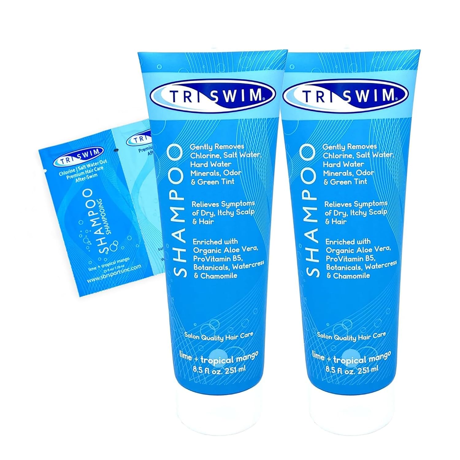 TRISWIM Chlorine Removal Shampoo 8.5 Fl Oz | Gently Removes Chlorine, Salt Water, and Hard Water Buildup | Relieves Dry and Itchy Scalp | Enriched with Organic Aloe Vera and Botanicals | Pack of 2