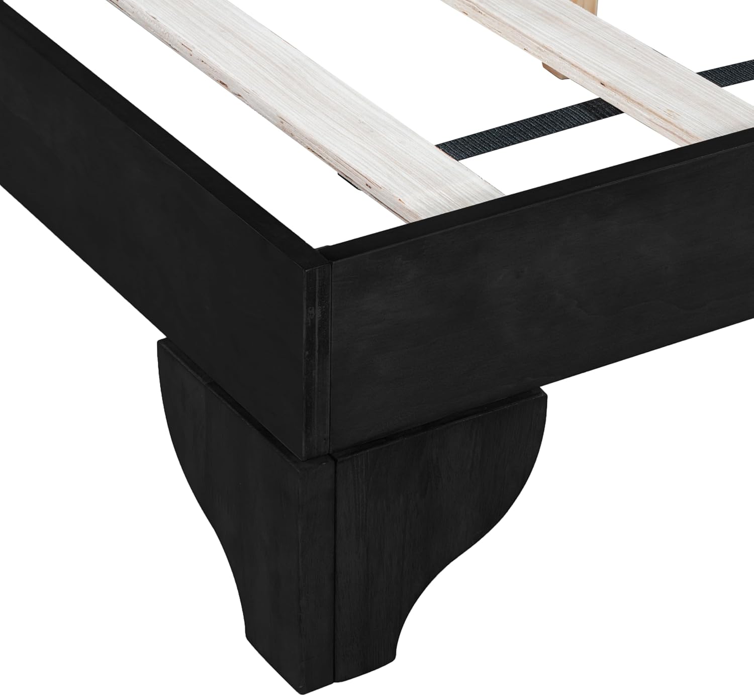 Merax Modern King Size Bed Frame for Bedroom, Black Wood Frame with White Upholstered Headboard, Manufactured Wood, 600 lb Capacity, Suitable for 6-8 inch mattresses, No Box Spring Needed