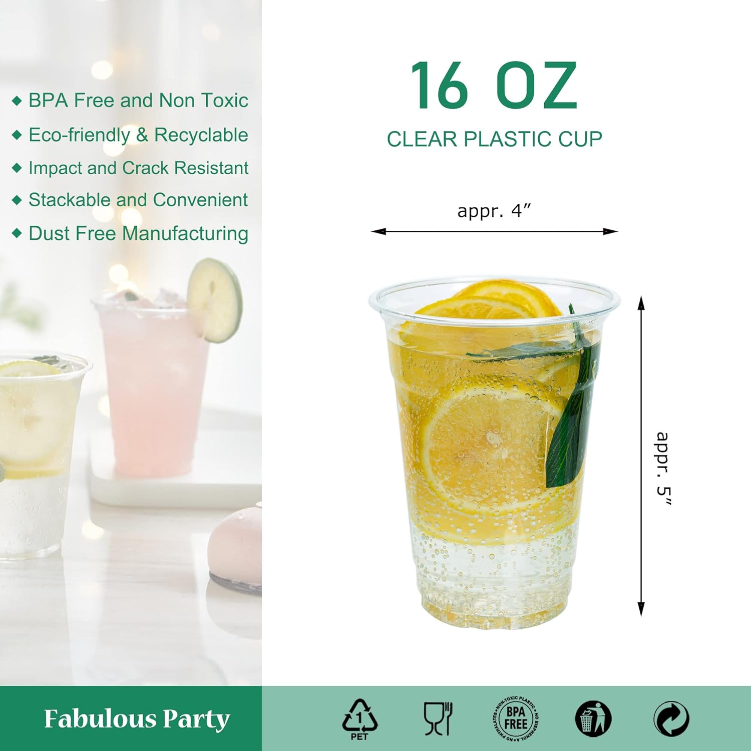 300 Pack Crystal Clear 16 Oz Plastic Cups Disposable Cups, PET Clear Cups for Party, Smoothie Disposable Drinkware for Wedding, Cold Drink Cup for Sparkling Ice Coffee Bubble Tea