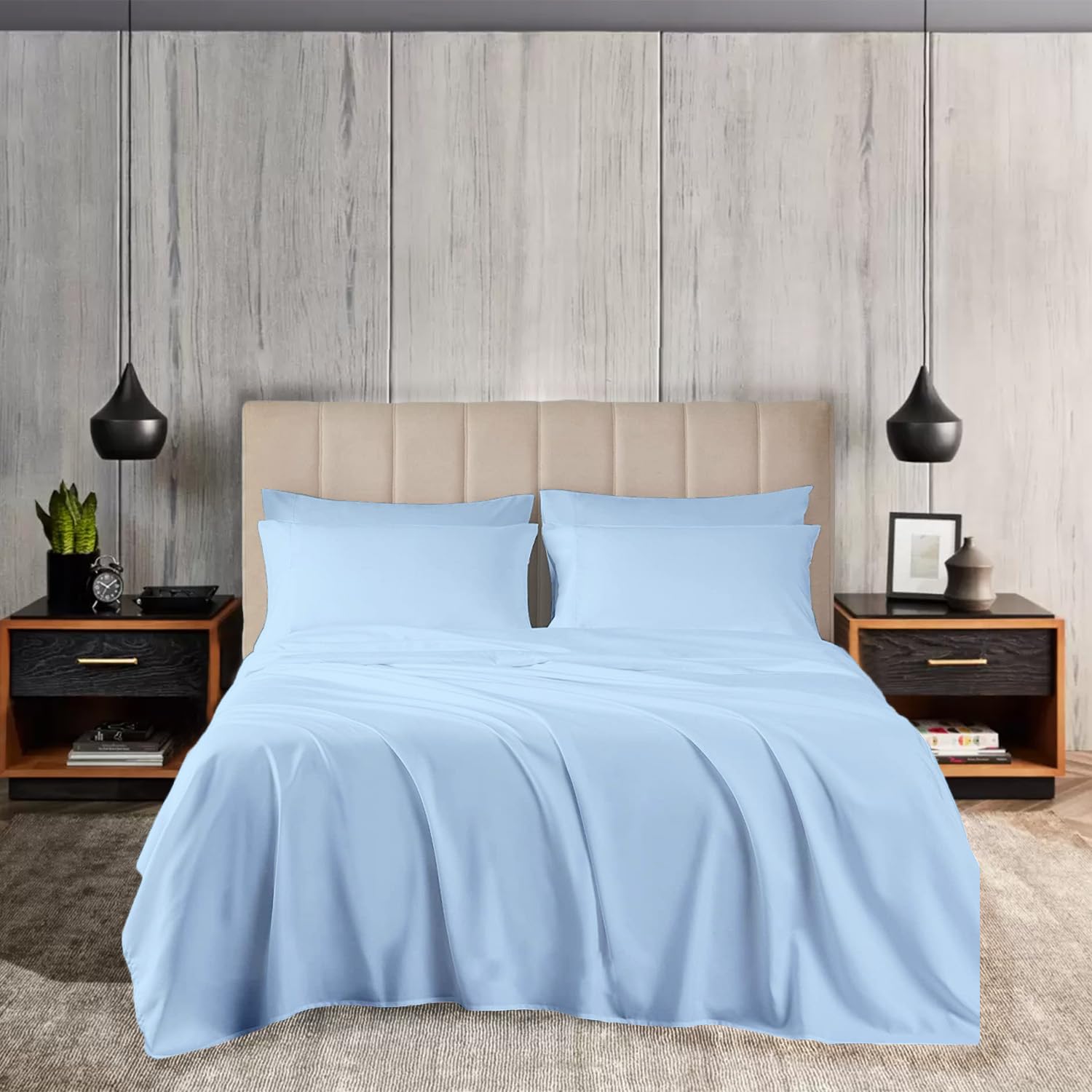 EGYLIN Emperor Bedding Set Pure Egyptian Cotton 4 Piece 800 TC Sheet Set with 30cm 12 inch Deep Pocket Super Soft Sateen Weave 100% Long Staple Cotton Breathable Luxury Hotel Sheets, Light Blue — image 1