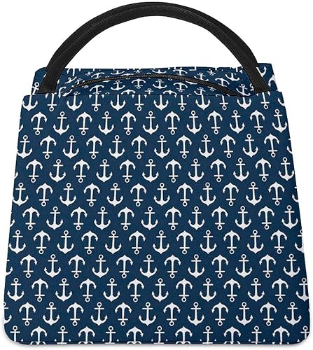 Bolsa de almuerzo con diseño de anclajes náuticos, bolsa de almuerzo aislada, bolsa de mano para alimentos para mujeres y hombres