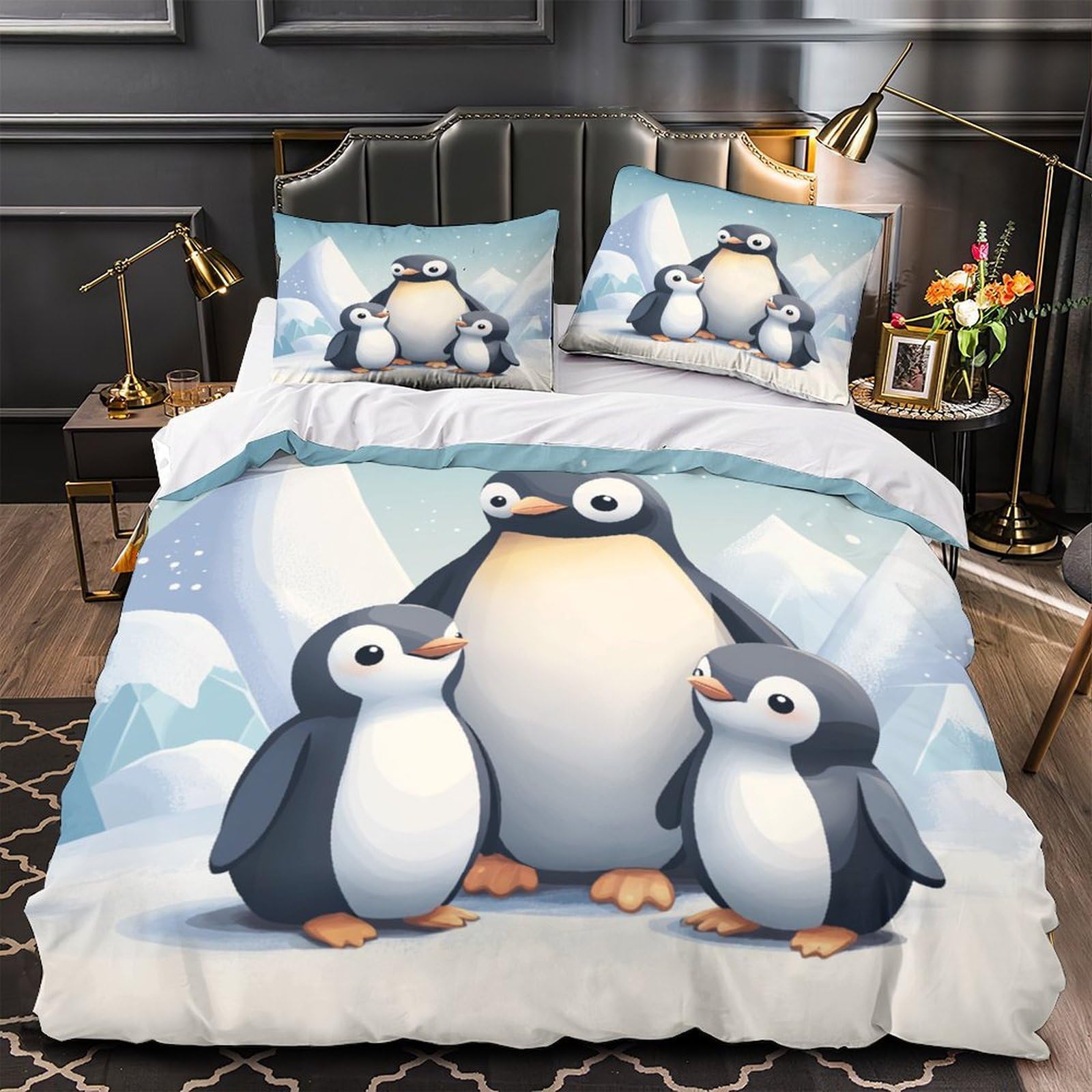 Housse de couette famille pingouin 3 pièces lit super king 260x220