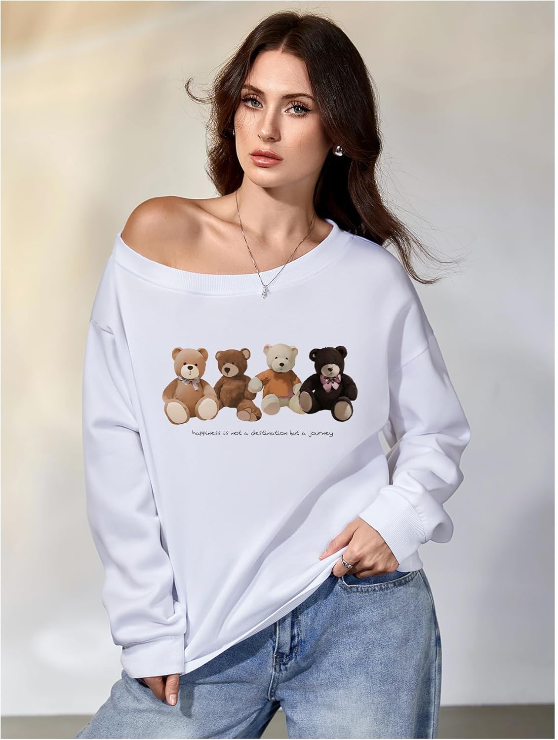 SweatyRocks Women's Cute Bear Graphic Sweatshirt Long Sleeve Crewneck Casual Pullover Tops - Image 5