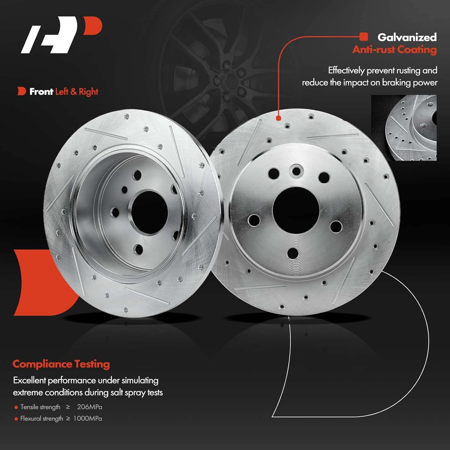 A-Premium Front & Rear Drilled and Slotted Disc Brake Rotors + Ceramic Pads Kit Compatible with Select Toyota Models - Avalon 2000 2001 2002 2003 2004, V6 3.0L, 12-PC Set
