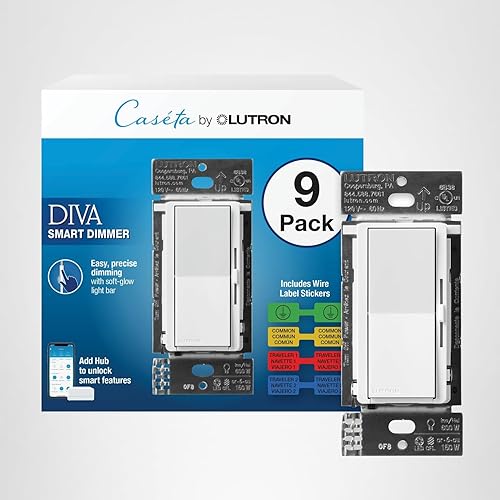 Miniatura 32 de Lutron - Kit de interruptor inteligente Diva c/regulador de intensidad iluminación inteligente Caséta, control de paleta Pico, Alexa, Apple Homekit