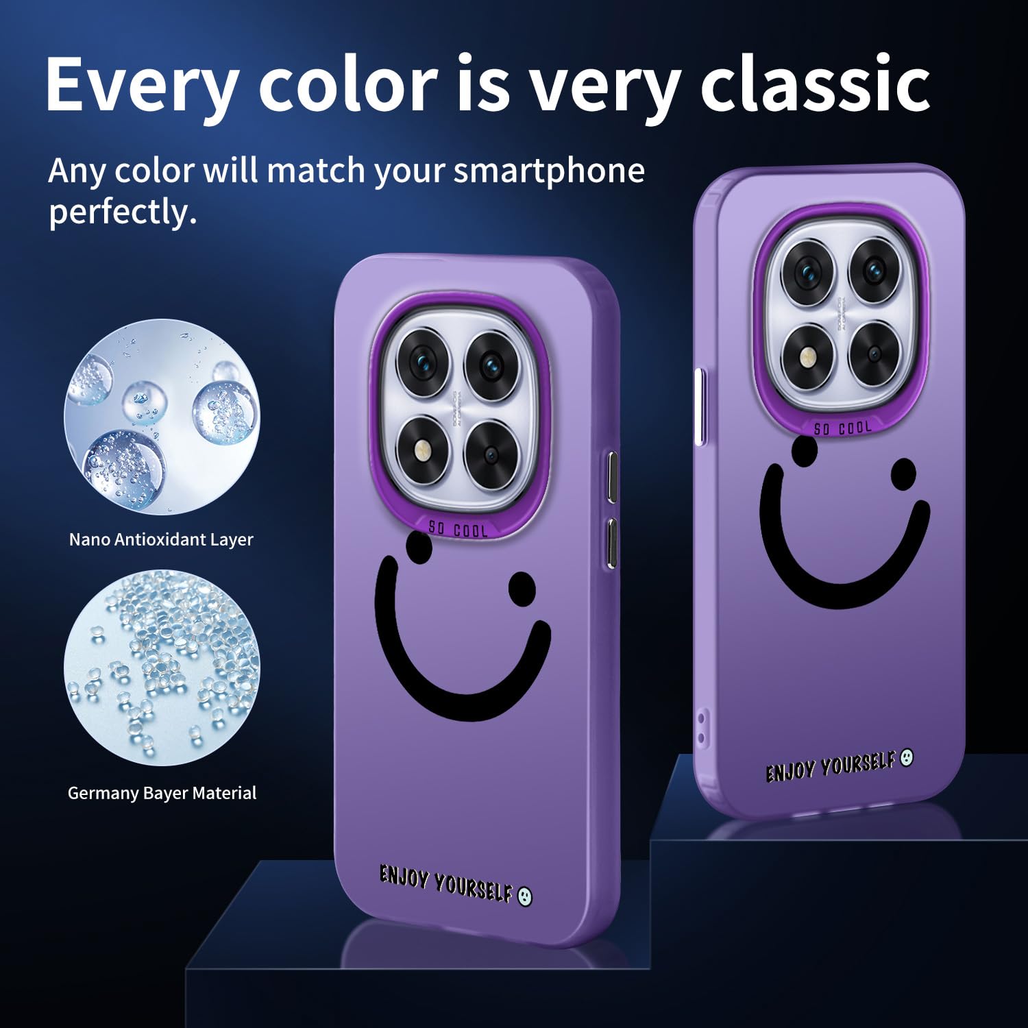 TAUYN Handyhülle Für Xiaomi 14T – PC+TPU, Lächelndes Gesicht Muster, Stoßfest, Blau