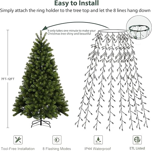 Miniatura 7 de Brightown Luces de árbol de Navidad para decoración de Navidad al aire libre (blanco cálido, 640 LED de 7 pies)