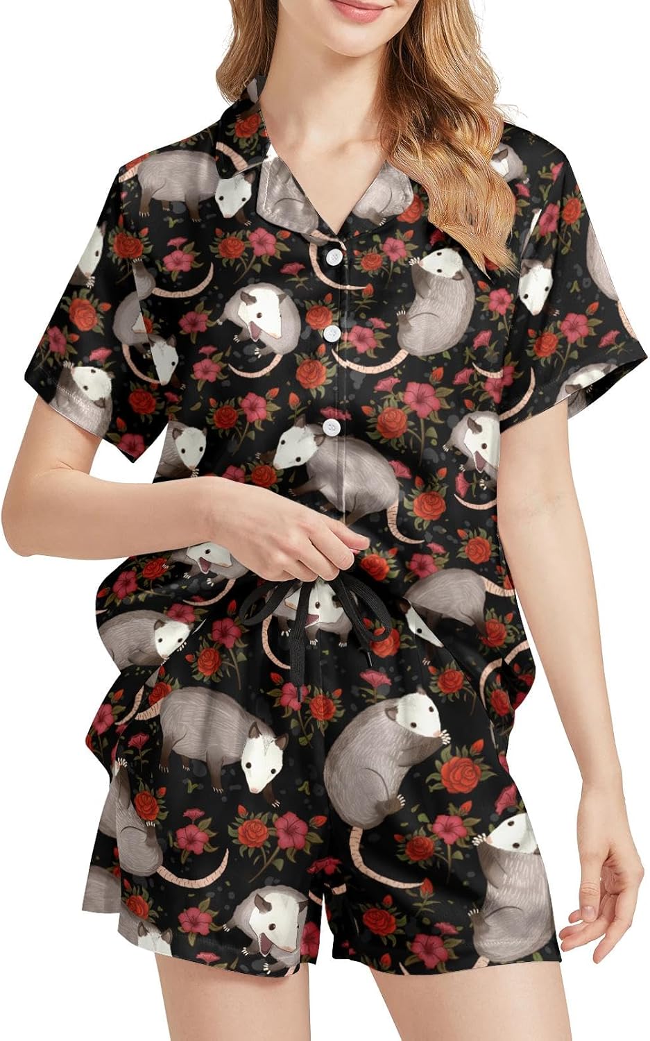 Womens Pajama Set Satin Pjs Sets Short Sleeve Button Down Top and Shorts Soft Comfy Lounge 2 Piece Sleepwear