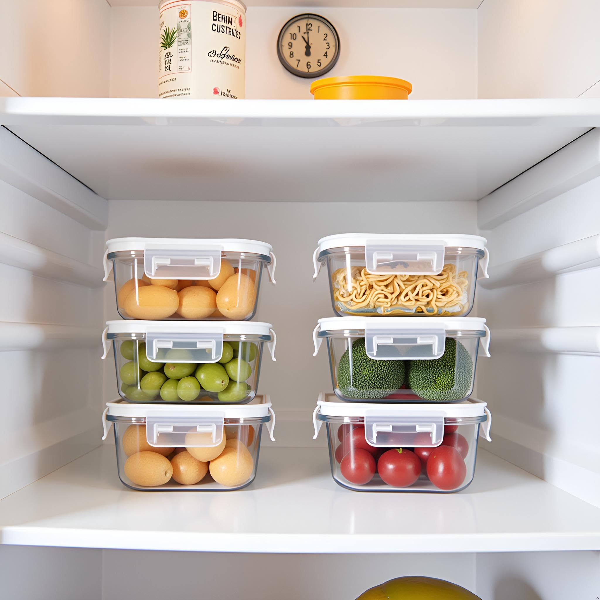 Recipientes cuadrados de vidrio para almacenamiento de alimentos, recipientes pequeños cuadrados de almacenamiento con tapas herméticas, a prueba de fugas, sin BPA, cuencos de vidrio de 16