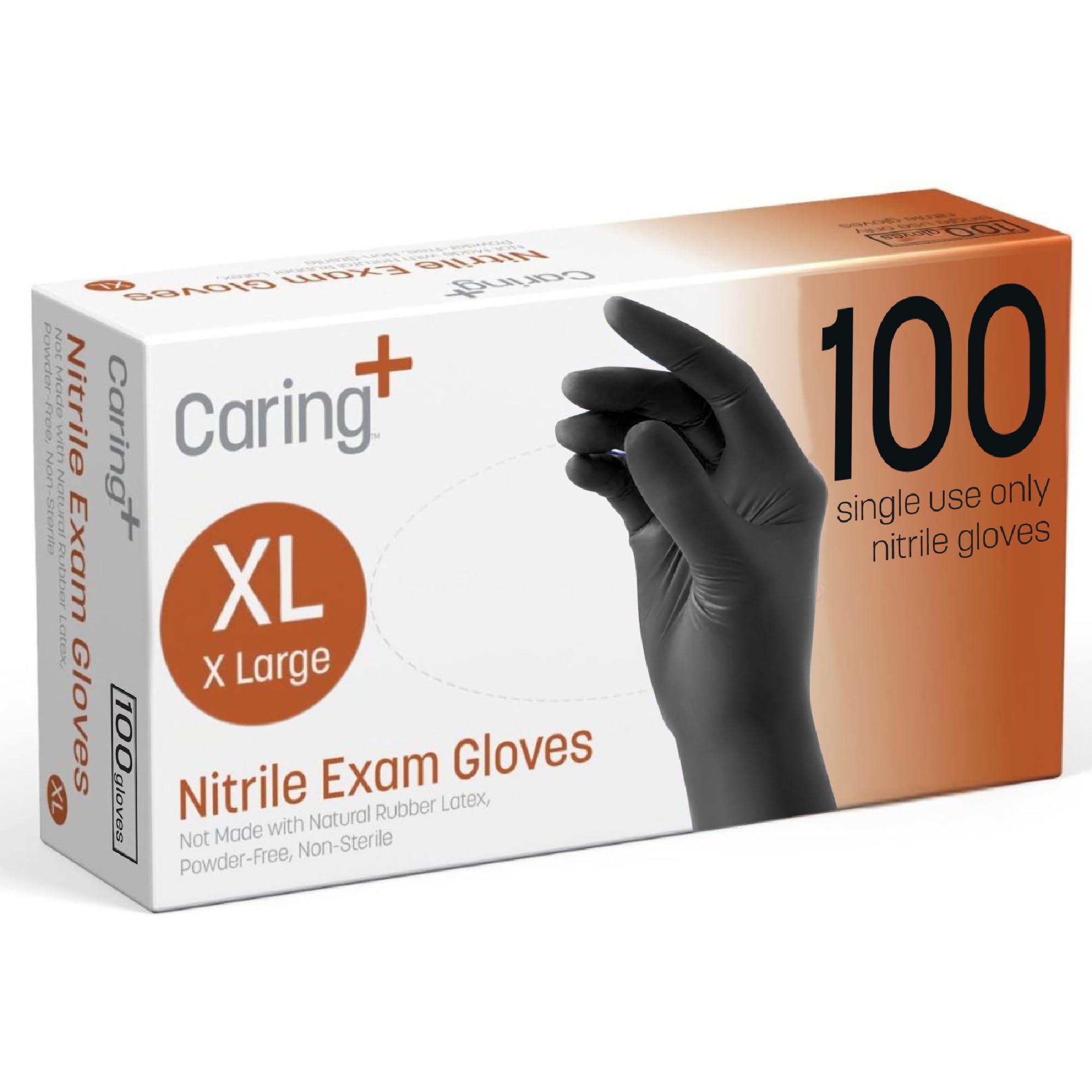 Caring Black Nitrile Exam Gloves, 100 Count, Powder Free and Without Natural Rubber Latex, Gloves for Cleaning, and Cooking