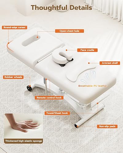 Miniatura 9 de Paddie Mesa de masaje elevadora eléctrica profesional de 550 libras para tratamientofacialbellezaspaterapia física, respaldo ajustable, cuna
