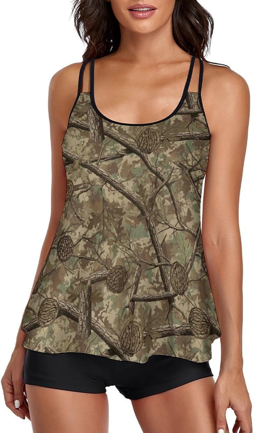 Women's Tankini Bathing Suits, Tummy Control 2 Piece Swimsuit with Tank Top and Shorts