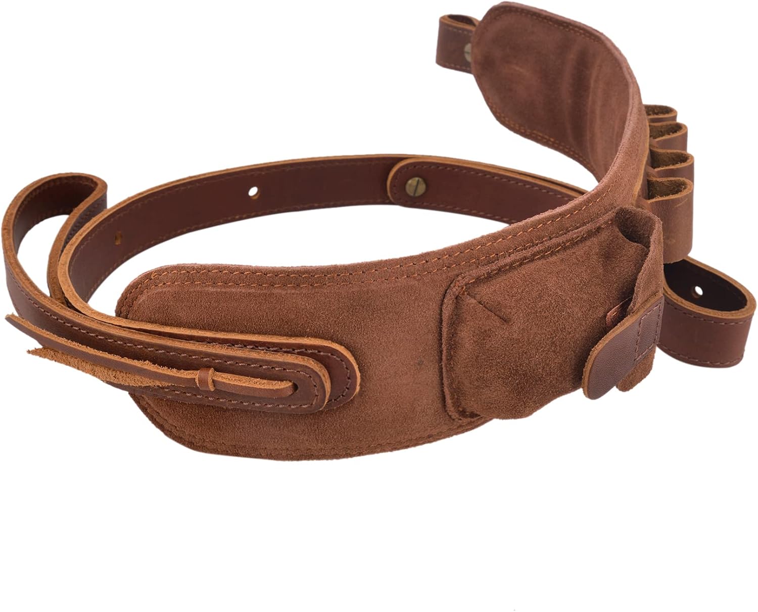 Leather Rifle Shoulder Sling, Padding Shotgun Ammo Shell Straps for .357 .308 .45-70 .44mag 12Ga 16Ga 20Ga