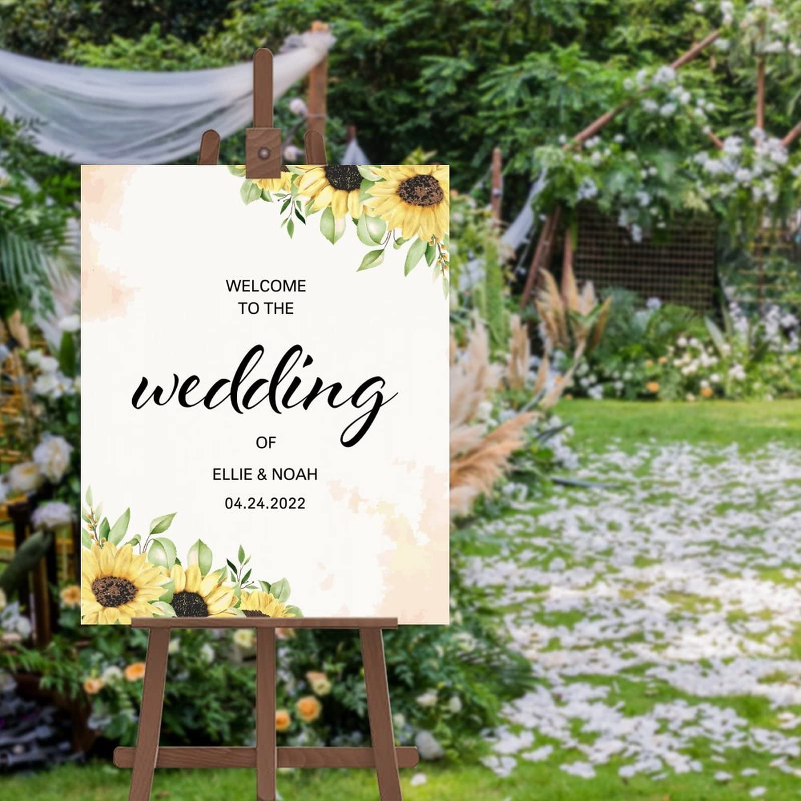 Panneau de bienvenue mariage à personnaliser, l'accueil tendresse roses et tournesols