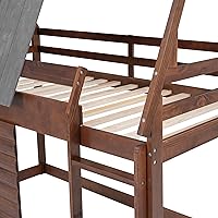 Vista 8 de SOFTSEA Litera baja de madera de tamaño individual sobre cama individual con escalera integrada para niños y adolescentes